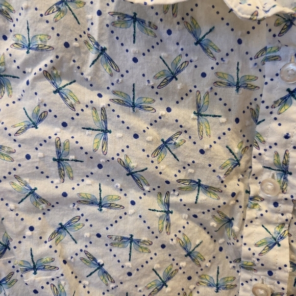 Talbots Dragon Fly Long Sleeve Button Shirt - Size Medium Petitie White Women - Picture 3 of 12